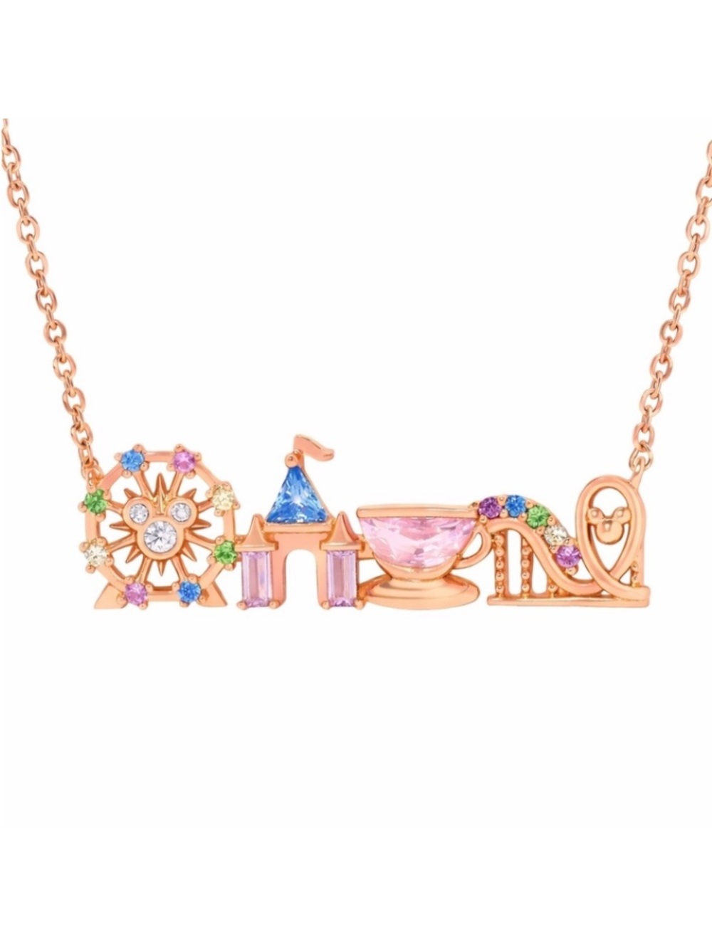 Disneyland inspired Rose Gold Multicolor Park Charm Necklace
